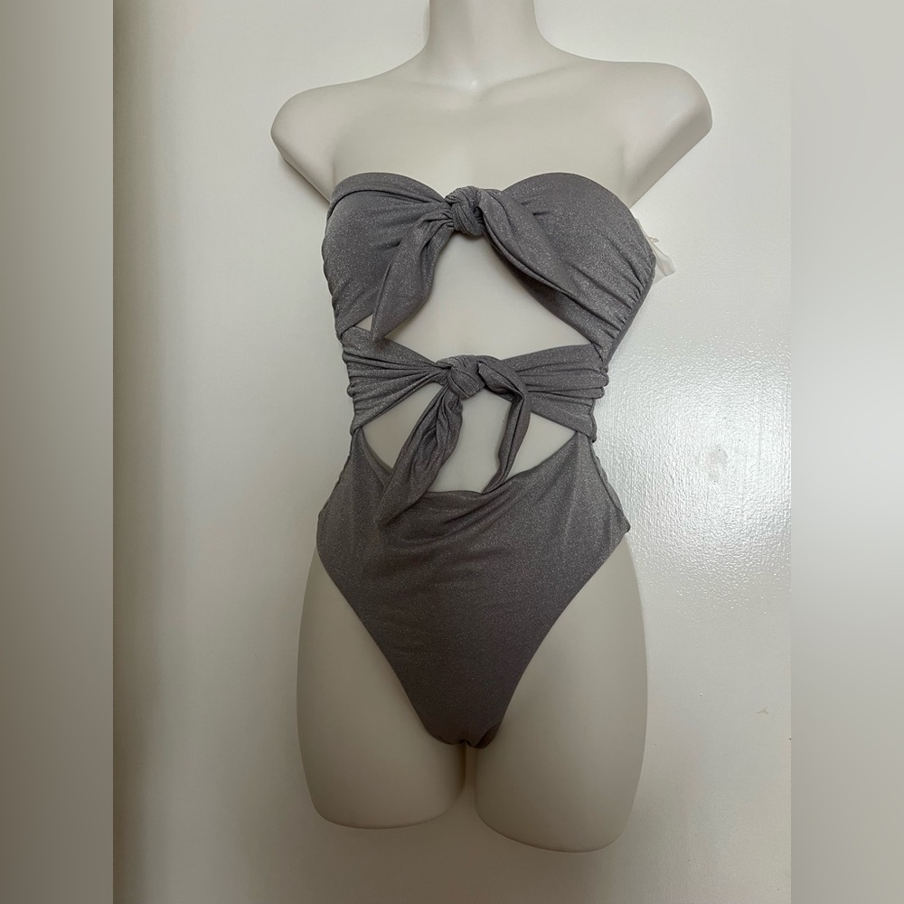 Muse Silver Swimsuit with Knot Detail